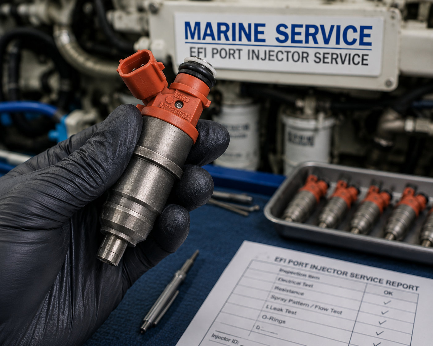 Marine EFI Fuel Injector Cleaning and Testing - Complete Service - Image 1