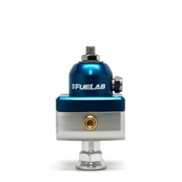 Universal High Pressure Adjustable Fuel Pressure Regulator Blocking Style Mini 25-65 psi (1) -6AN Inlet (2) -6AN Outlets Blue FUELAB